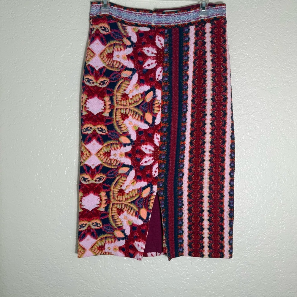 Anthropologie Maeve Marala Floral and Striped Knit Pencil Shirt Size M Boho Bold